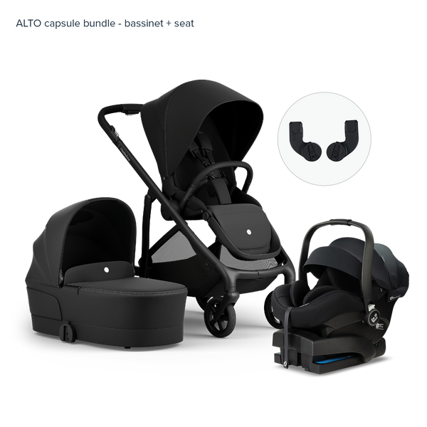Alto Premium Single Pram - Black Noir - Capsule Bundle Bassinet & Seat
