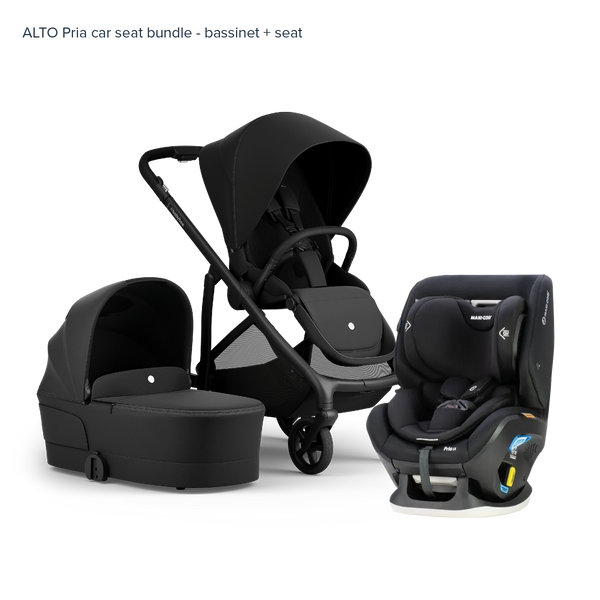 Alto Premium Single Pram - Black Noir - Pria Car Seat Bundle Bassinet & Seat