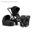 Alto Premium Single Pram - Black Noir - Raia 360 Car Seat Bundle Bassinet & Seat