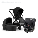 Alto Premium Single Pram - Black Noir - Raia 360 Car Seat Bundle Bassinet + Seat