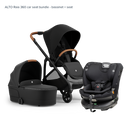 Alto Premium Single Pram - Black Tan - Raia 360 Car Seat Bundle Bassinet + Seat