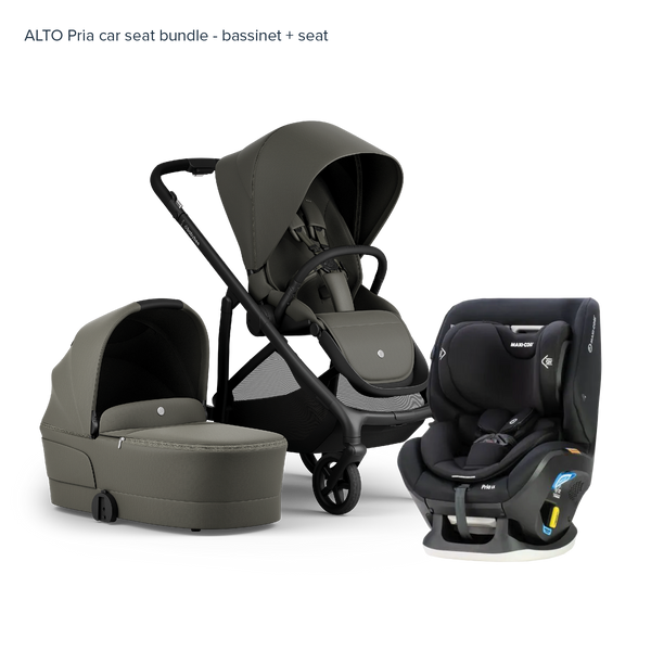 Alto Premium Single Pram - Olive - Pria Car Seat Bundle Bassinet + Seat