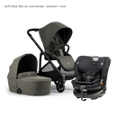 Alto Premium Single Pram - Olive - Raia 360 Car Seat Bundle Bassinet + Seat