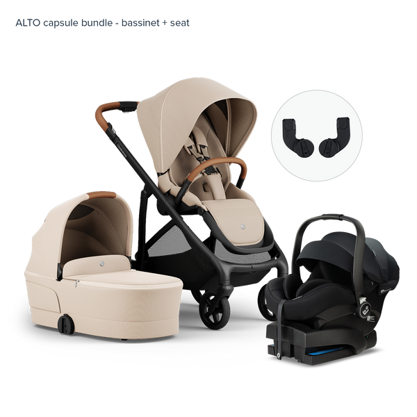 Alto Premium Single Pram - Sandstone - Capsule Bundle Bassinet + Seat