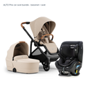 Alto Premium Single Pram - Sandstone - Pria Car Seat Bundle Bassinet + Seat