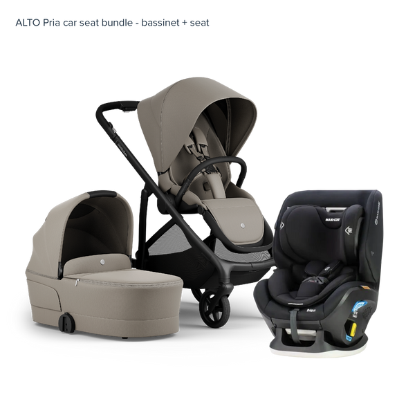 Alto Premium Single Pram - Taupe - Pria Car Seat Bundle Bassinet + Seat