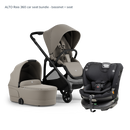 Alto Premium Single Pram - Taupe - Raia 360 Car Seat Bundle Bassinet + Seat