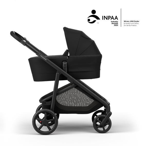 Juno Premium Single to Double Pram - Black Noir - Bassinet Side