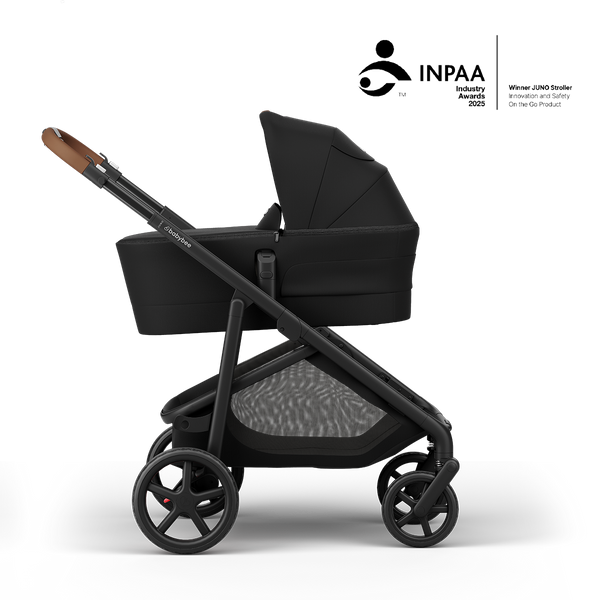 Juno Premium Single to Double Pram - Black Tan - Bassinet Side
