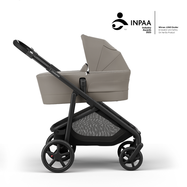 Juno Premium Single to Double Pram - Taupe - Bassinet Side