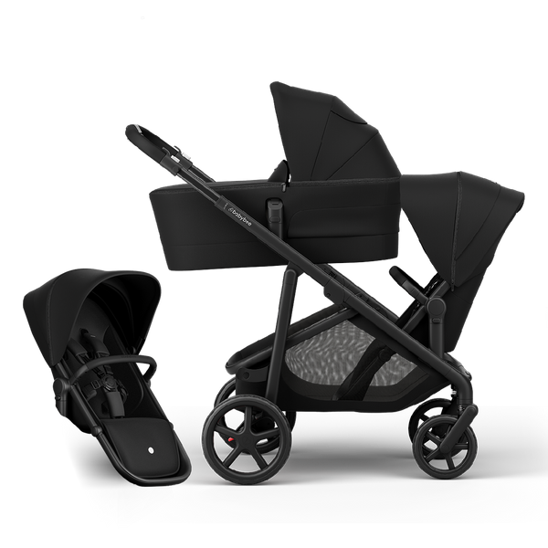 Juno Premium Single to Double Pram - Black Noir - Bassinet + Two Seat Set