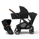 Juno Premium Single to Double Pram - Black Tan - Bassinet + Two Seat Set