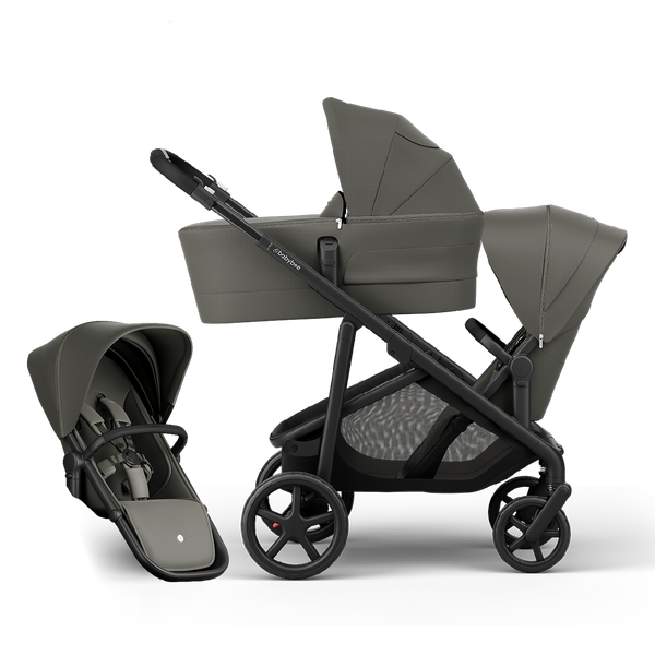 Juno Premium Single to Double Pram - Olive - Bassinet + Two Seat Set
