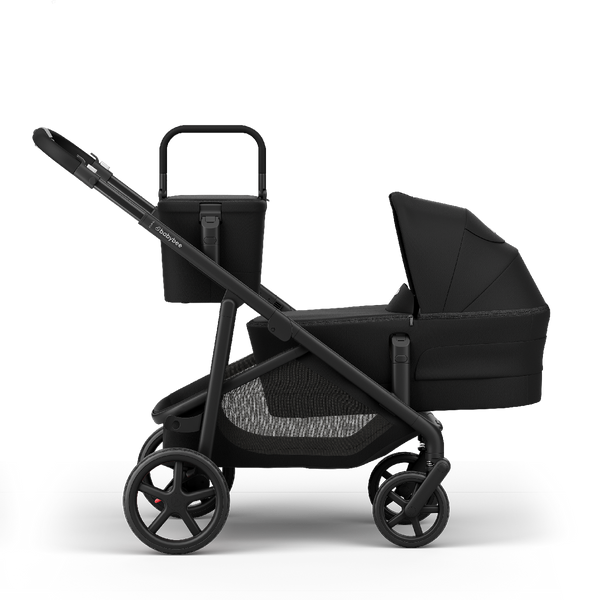 Juno Premium Single to Double Pram - Black Noir - Bassinet + Juno Shopper Basket