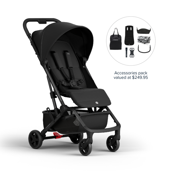 Miles2 Ultra Compact Travel Stroller - Black Noir - Stroller with Accessories Pack