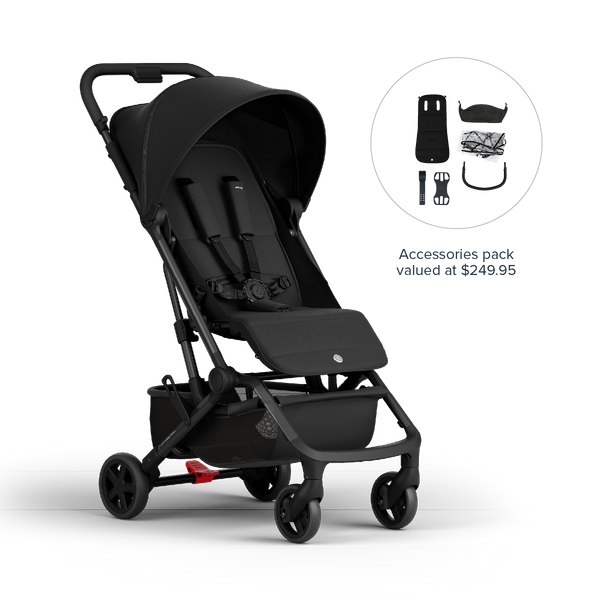 Miles2 Ultra Compact Travel Stroller - Black Noir - Stroller with Accessories Pack