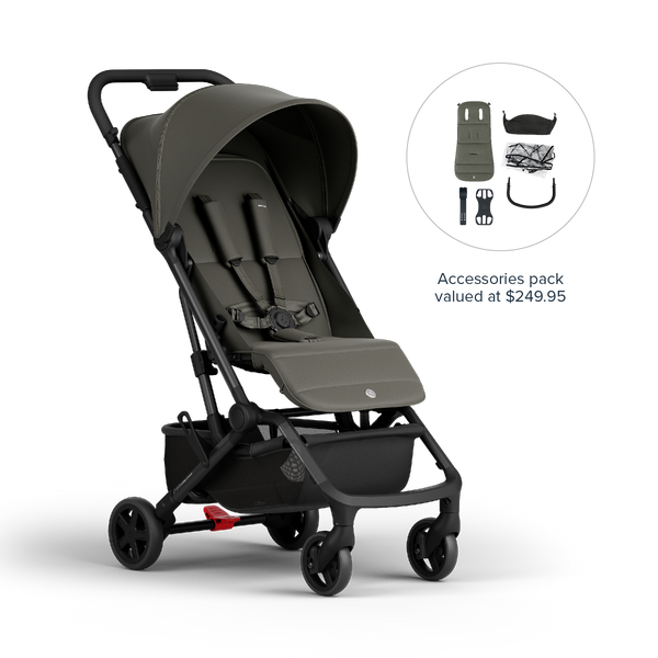 Miles2 Ultra Compact Travel Stroller - Olive - Stroller with Accessories Pack
